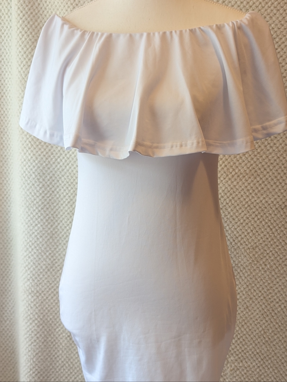 White Off-Shoulder Ruffle Bodycon Dress